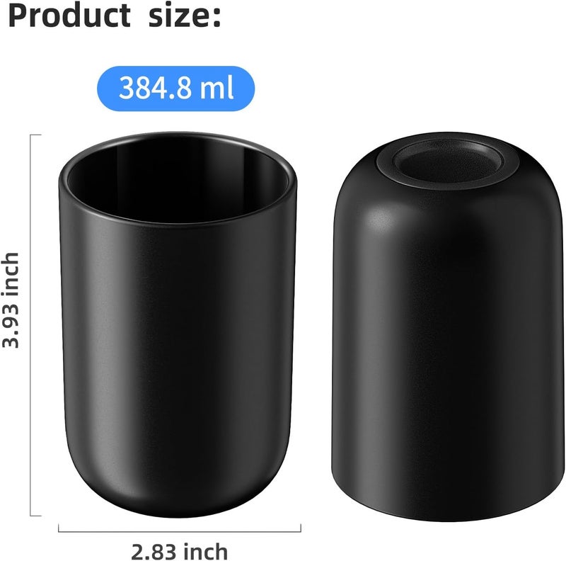 MOPMS Toothbrush Cup 13oz 380ml, Unbreakable Reusable Bathroom Tumbler 2Pcs, Non-Slip Plastic Bathroom Cup Toothbrush Holders for Bathroom, Black - Image 2